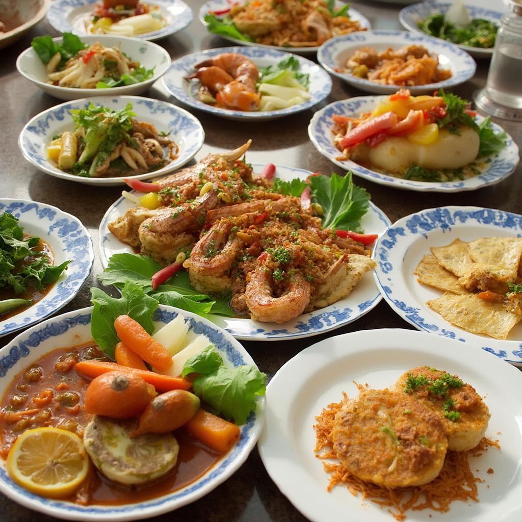 Các món ăn đặc sản Đà Nẵng: Mì Quảng, Bánh tráng cuốn thịt heo, hải sản.