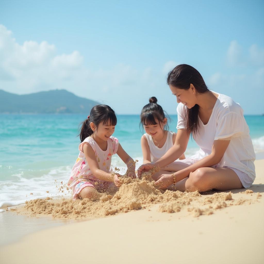 Gia đình vui chơi tại bãi biển Đà Nẵng