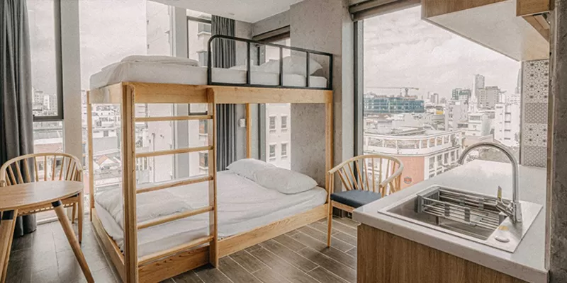alt text: POSIKI Dorm &amp; Cafe với thiết kế hiện đại