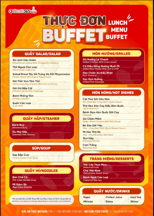 Thực đơn Buffet trưa Matsuri Food Court