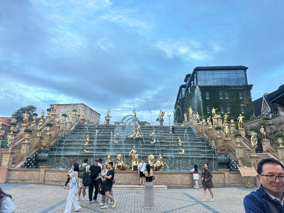 French Village square and fountain at Ba Na Hills Da Nang