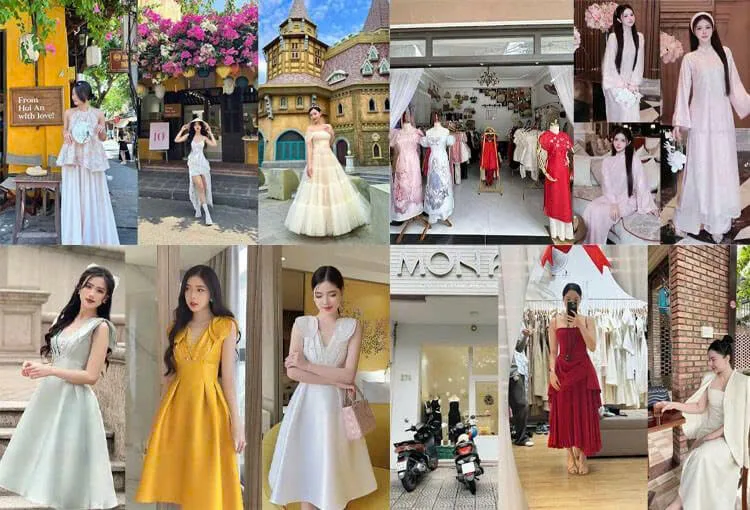 thuê áo dài cách tân và váy vintage chụp hình hẻm cổ hội an xinh xắn