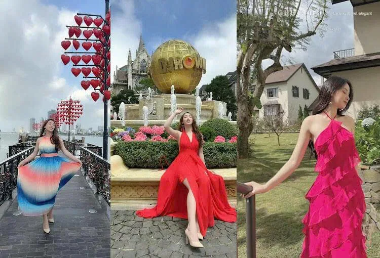váy maxi màu sắc nổi bật chụp hình bán đảo sơn trà và resort đà nẵng